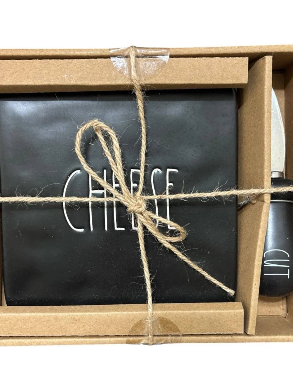 Rae Dunn Black Cheese Board and Knife Gift Set 023